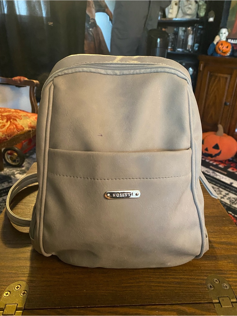 Taupe Leatherette Mini Backpack for Men